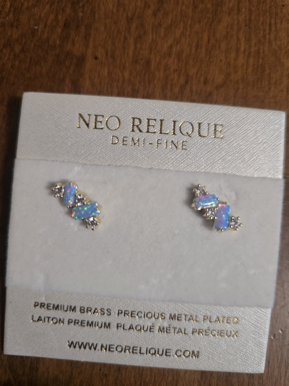 Gold-Tone Blue Opal Cluster Stud Earrings - Picture 2 of 3